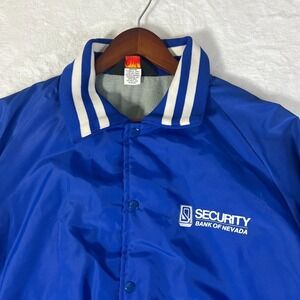 VTG Pla-Jac‎ By Dunbrook Blue Satin Bank Security Bomber Jacket Nylon Mens XL